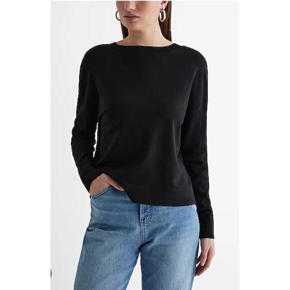 Vtg Express 100% Lambswool Black Crewneck Sweater XS EUC - Picture 1 of 11